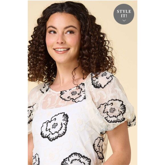 EUC Laundry by Shelli Segal Sheer Embroidered Floral Blouse – Size Medium - Picture 2 of 13